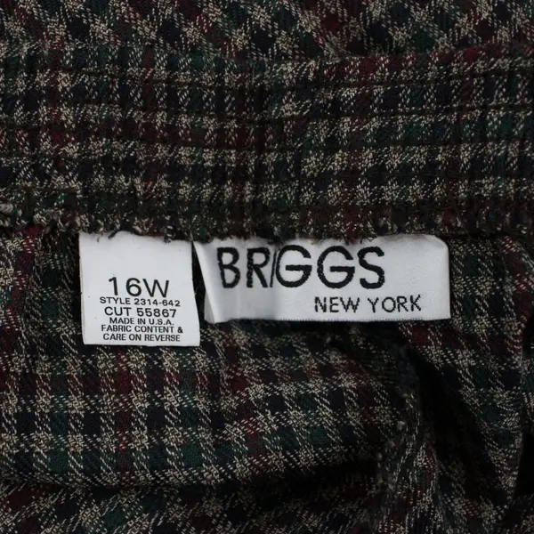 Briggs New York Plaid Pull-On Pants Women's 16W Short Green Navy Burgundy