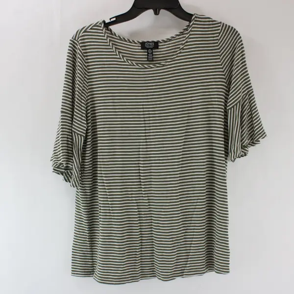 Jones New York Women's Small Olive Green White Striped Top