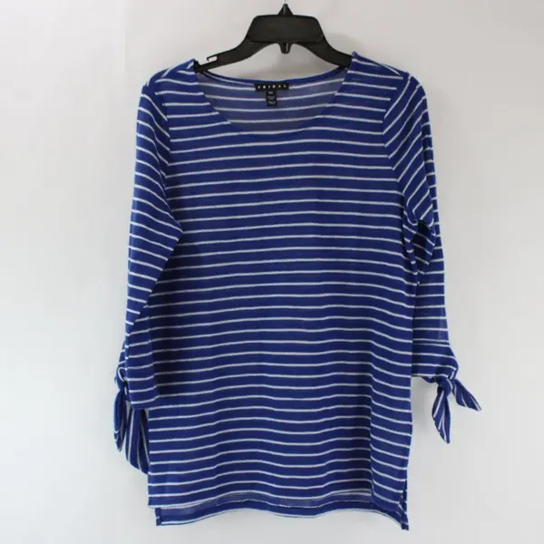 Tribal 33640-2706 Women's Petite Small Blue/White Knit Striped Tie-Sleeve Top