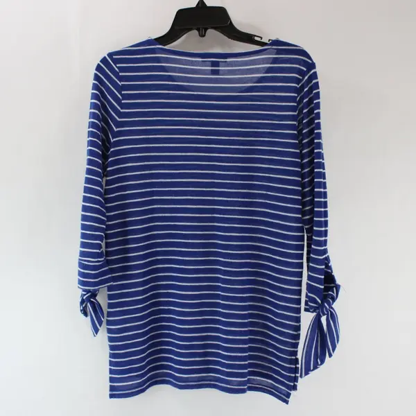 Tribal 33640-2706 Women's Petite Small Blue/White Knit Striped Tie-Sleeve Top