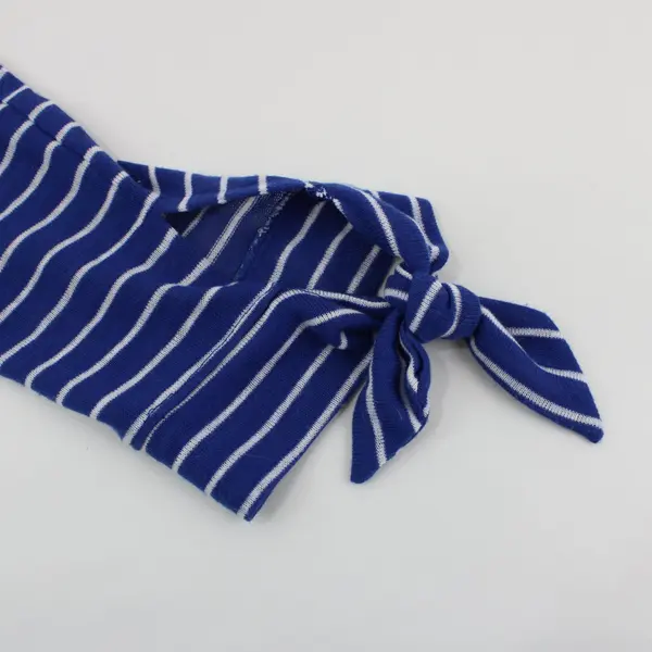 Tribal 33640-2706 Women's Petite Small Blue/White Knit Striped Tie-Sleeve Top