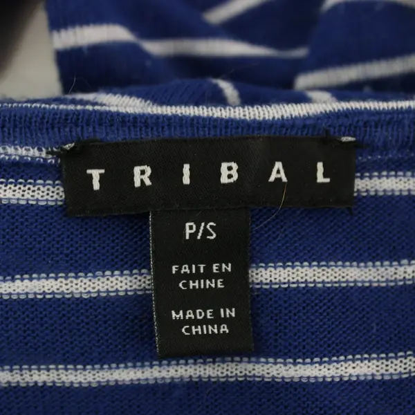 Tribal 33640-2706 Women's Petite Small Blue/White Knit Striped Tie-Sleeve Top