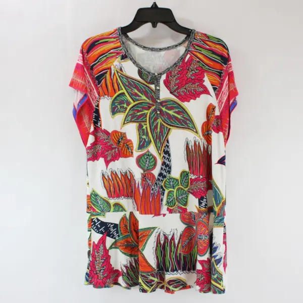 Soft Surroundings Women's Small 2EC40 Multicolor Tropical Print Top