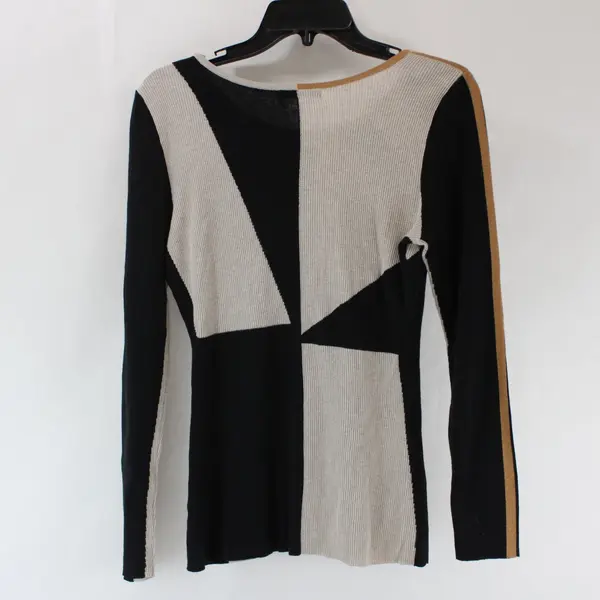 NIC+ZOE Women's Knit Top Small Black Beige Brown Geometric Long Sleeve