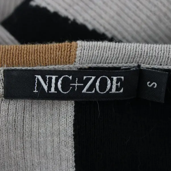 NIC+ZOE Women's Knit Top Small Black Beige Brown Geometric Long Sleeve