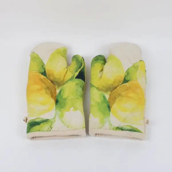 Market Kitchen Co Pair Lemon Leaf Print Oven Mitts