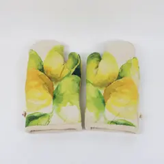Market Kitchen Co Pair Lemon Leaf Print Oven Mitts