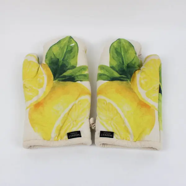 Market Kitchen Co Pair Lemon Leaf Print Oven Mitts