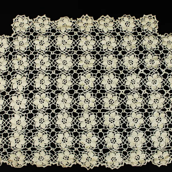 Hand-Crocheted Lace Doily Semicircle Floral Table Mat Beige
