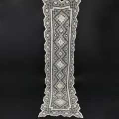 Antique Filet Lace Table Runner 45 x 12 Floral Scalloped Edge