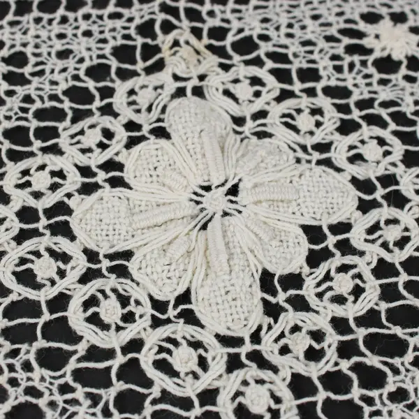 Antique Filet Lace Table Runner 45 x 12 Floral Scalloped Edge