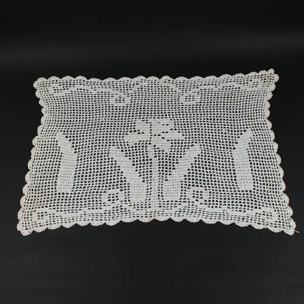Filet Crochet Lace Table Runner Doily White Floral Scalloped Edge Handmade
