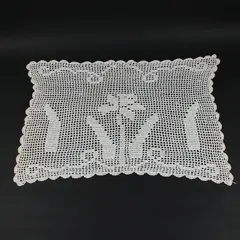 Filet Crochet Lace Table Runner Doily White Floral Scalloped Edge Handmade