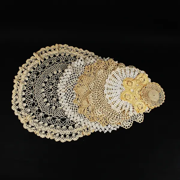 Lot of 7 Handmade Crochet Lace Doilies Cream & Ecru Assorted Openwork