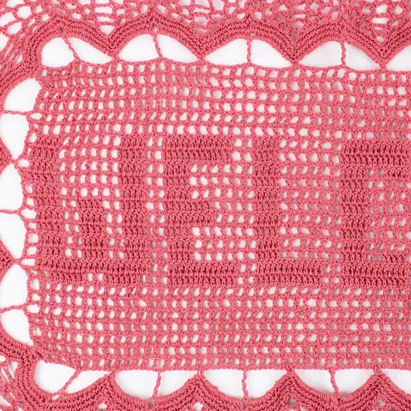 Dark Pink Handmade Crochet Filet Welcome Doily Lace Scalloped Edge