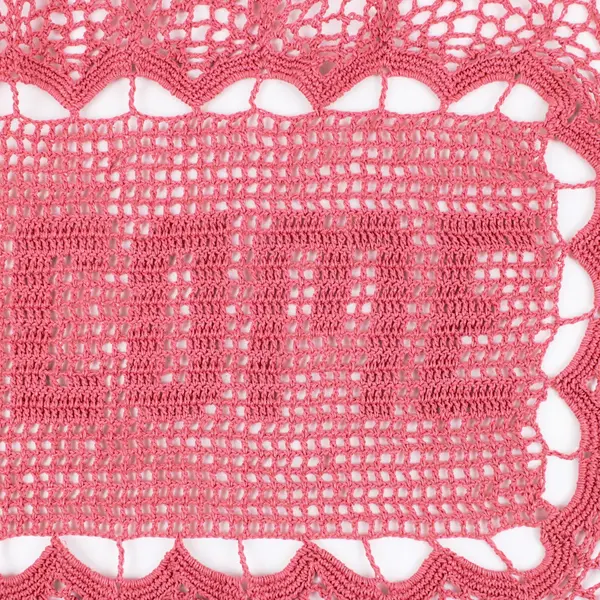 Dark Pink Handmade Crochet Filet Welcome Doily Lace Scalloped Edge