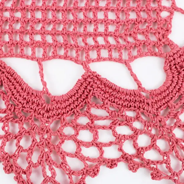 Dark Pink Handmade Crochet Filet Welcome Doily Lace Scalloped Edge