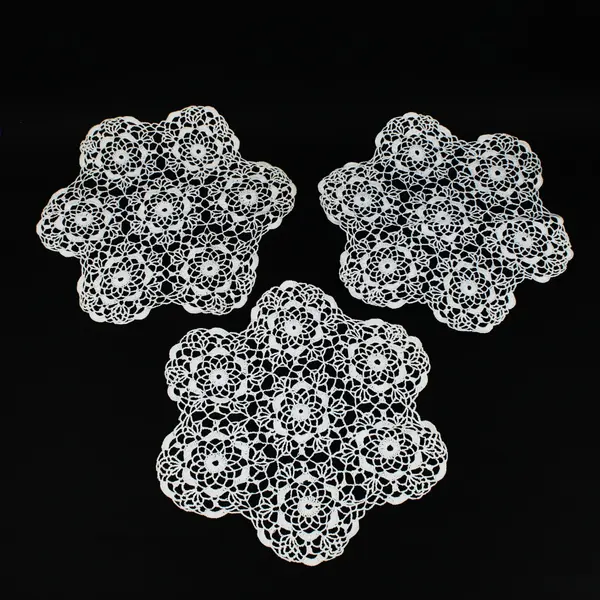 Lot of 3 Handmade Crochet Lace Doilies Off-White Floral 12.5 x 12.5 in