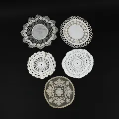 Lot of 5 White Round Lace Crochet Embroidered Doilies 5-7 Inch Mixed Styles