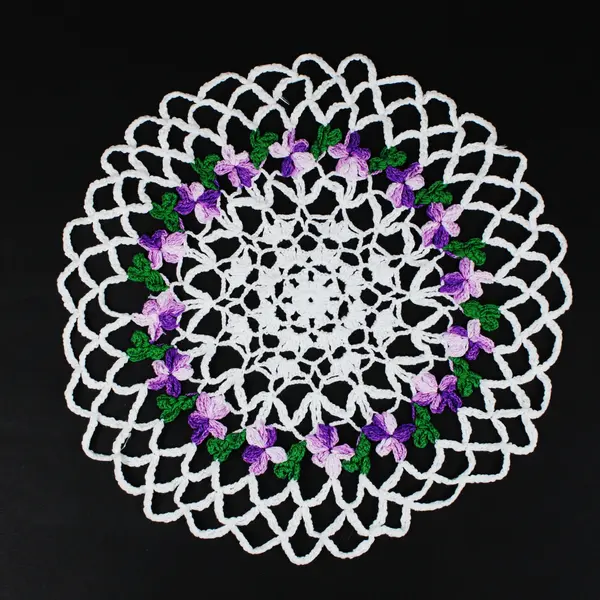 Handmade Crochet Pansy Floral Doily Round Lace Table Centerpiece