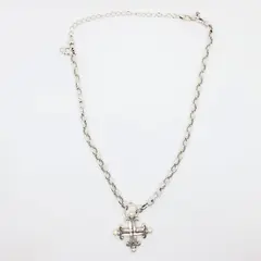 Brighton Silver Tone Cross Pendant Necklace Faux Pearl Chunky Chain 17 to 22in
