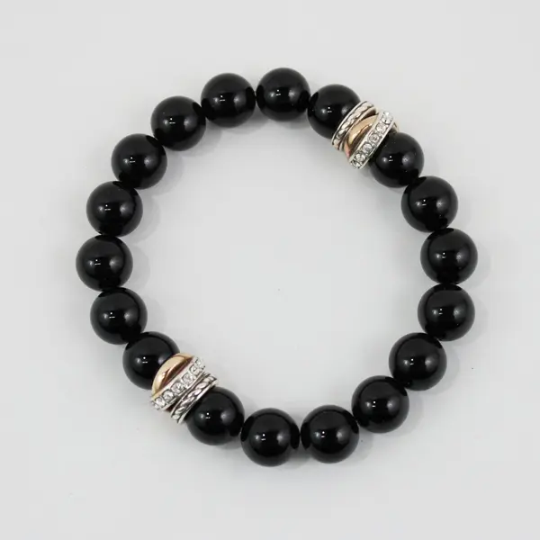 Pandora Black Beaded Bracelet Silver-Tone Rose-Gold-Tone Rhinestone Accents