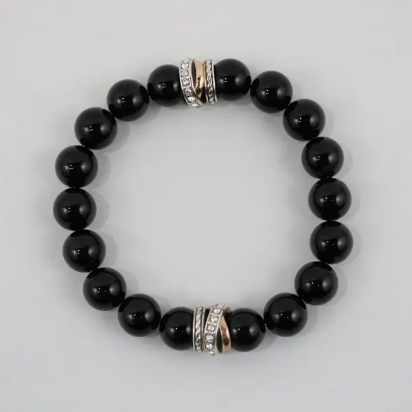 Pandora Black Beaded Bracelet Silver-Tone Rose-Gold-Tone Rhinestone Accents