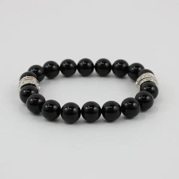 Pandora Black Beaded Bracelet Silver-Tone Rose-Gold-Tone Rhinestone Accents