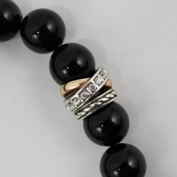 Pandora Black Beaded Bracelet Silver-Tone Rose-Gold-Tone Rhinestone Accents