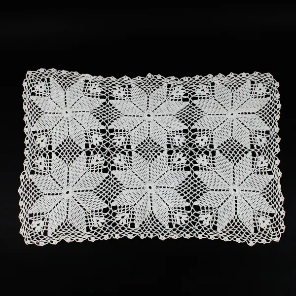Crocheted Lace Table Runner Cream Floral Openwork