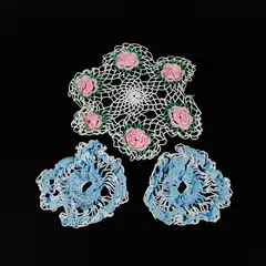 Lot of 3 Handmade Crochet Doilies White Pink Floral Blue White