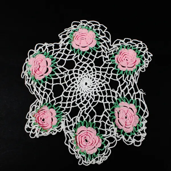 Lot of 3 Handmade Crochet Doilies White Pink Floral Blue White