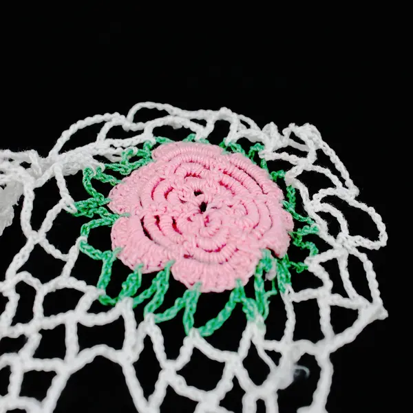 Lot of 3 Handmade Crochet Doilies White Pink Floral Blue White