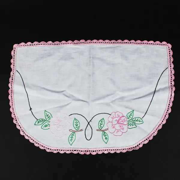 Lot of 2  Vintage Embroidered Linen Floral Crochet Edge Doilies