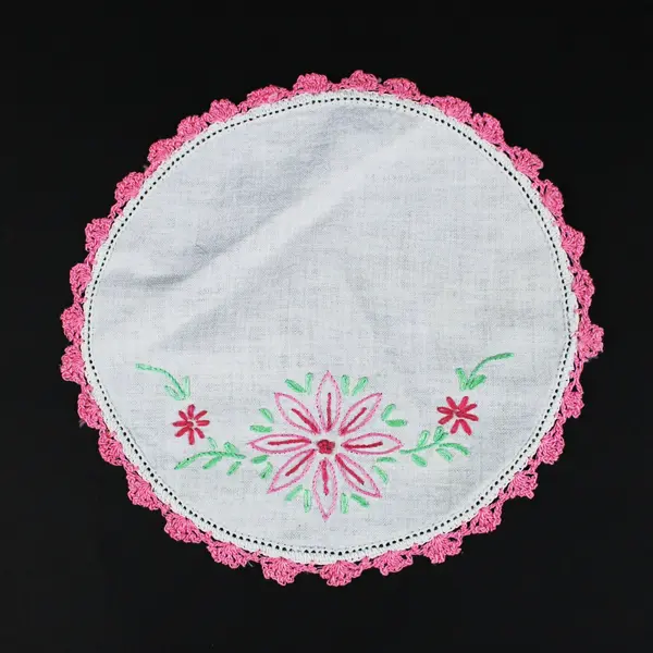 Lot of 2  Vintage Embroidered Linen Floral Crochet Edge Doilies