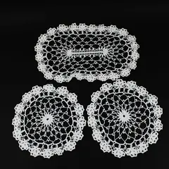 Handmade Crochet Lace Doily Set of 3 White Round Oval Floral Edge