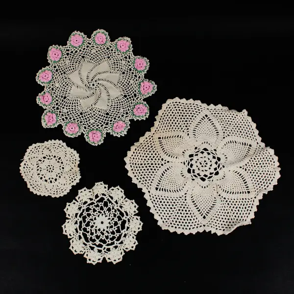 Lot of 4 Hand Crocheted Floral Lace Doilies Round