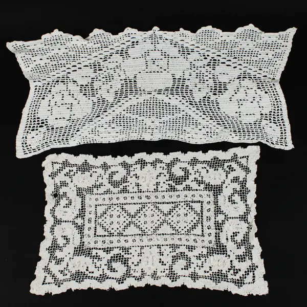 Lot of 2 Hand Crocheted Lace Doily Table Runners Cream Floral