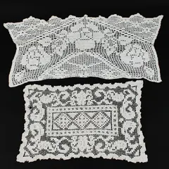 Lot of 2 Hand Crocheted Lace Doily Table Runners Cream Floral