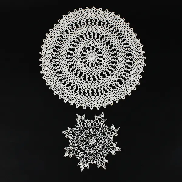 Lot of 2 Tatted Mandala Star Doilies Ivory Lace Centerpieces