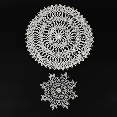 Lot of 2 Tatted Mandala Star Doilies Ivory Lace Centerpieces