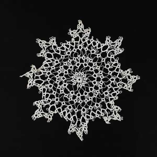Lot of 2 Tatted Mandala Star Doilies Ivory Lace Centerpieces