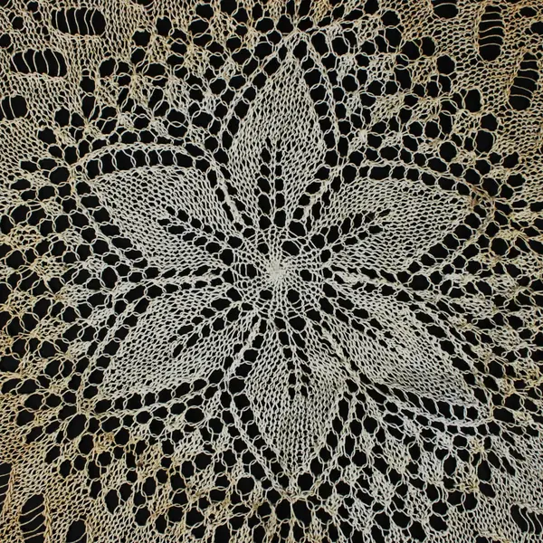 Tea Dyed Hand Crocheted Lace Doily Round Floral Leaf Scalloped Edge