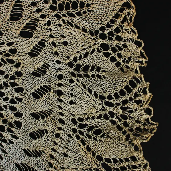 Tea Dyed Hand Crocheted Lace Doily Round Floral Leaf Scalloped Edge