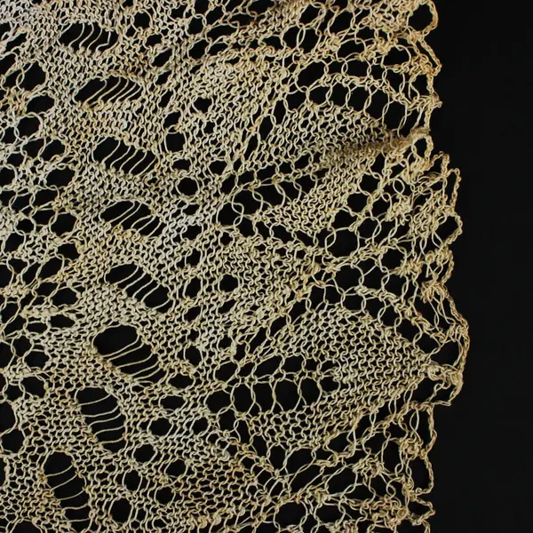 Tea Dyed Hand Crocheted Lace Doily Round Floral Leaf Scalloped Edge