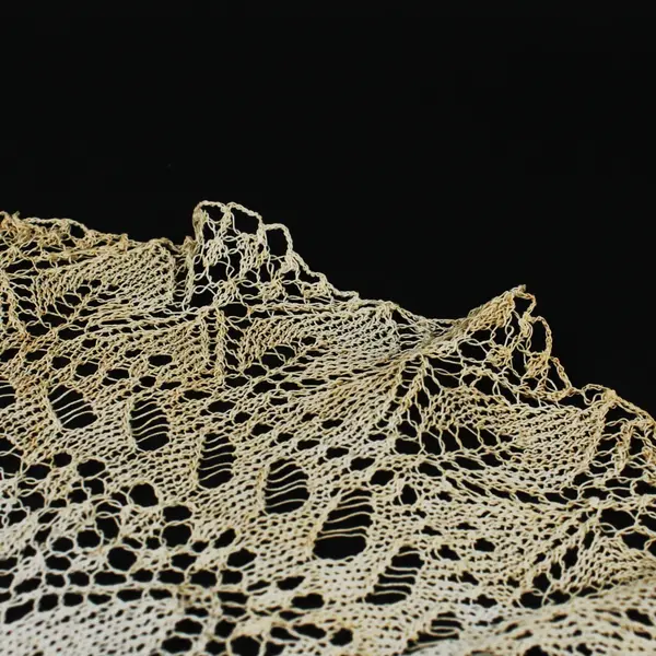 Tea Dyed Hand Crocheted Lace Doily Round Floral Leaf Scalloped Edge