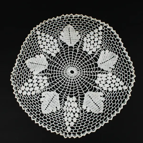 Set of 3 Hand-Crocheted Round Doilies White Orange Cream Floral Decor
