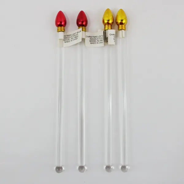 Set of 4 Cocktail Stirrers Swizzle Sticks Red & Gold #18430 
