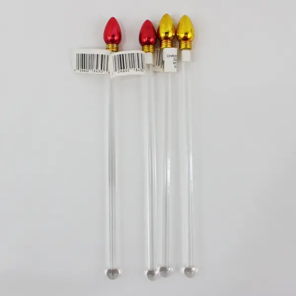 Set of 4 Cocktail Stirrers Swizzle Sticks Red & Gold #18430 