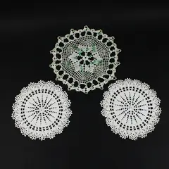 Lot of 3 Hand-Crocheted Round Lace Doilies 2 White 1 Green & White
